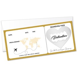 Jdgbo Gold Boarding Pass Gift Ticket, Boarding Pass Fake Airline Tickets DIY Scratch Off Travel Tickets With Envelopes, Scratch & Reveal Gift for Anniversary Graduation Wedding Birthday/002(1 Set)