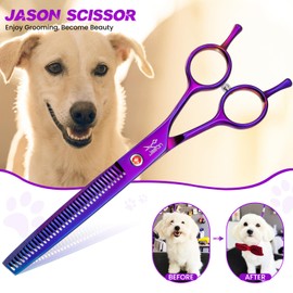 JASON Grooming Scissors for Dogs - Sharp Thinning Dog Shear with Muffler Pad, Stainless Steel Dog Grooming Shears Professional Texture Scissors for Pets