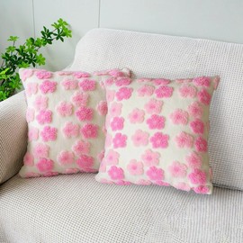 Set of 2 Soft Decorative Throw Pillow Covers 18x18 Cute Faux Fur Plush Pillow Covers Square Jacquard Pillowcase Cushion for Sofa Bedroom Living Room Christmas Valentine's Day