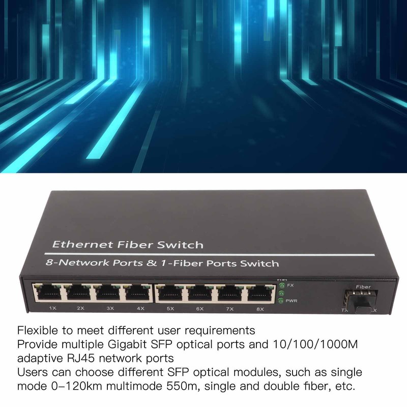 Fiber Ethernet Media Converter 1 Optical Port 8 Electrical Port