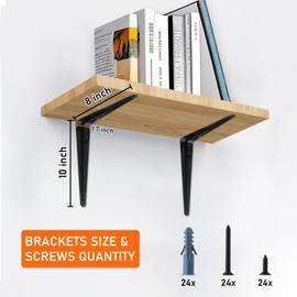 ELSKER&HOME 8 Pack Shelf Brackets 10 Inch, Floating Shelf Bracket for Wood, Black Metal L Bracket for Shelves Support, Wall Mount Corner Brace