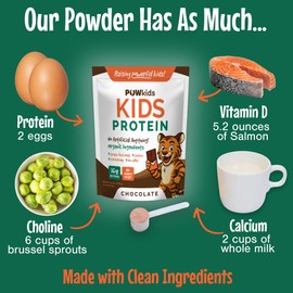 POWkids Kids Protein Shake Powder 16g – Zero Sugar, Organic Ingredients, Grass-Fed Whey Proteins – Calcium & Choline for Bone Strength & Brain Development, Protein Shake, 15-45 Servings – Chocolate
