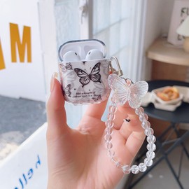 leobray Compatible with AirPods 1&2 Case for Women Girls,Cute Black Butterfly pattern Design Soft TPU Case with Keychain Anti-dust Shockproof Protective Cover for AirPods 1&2 (Black Butterfly)