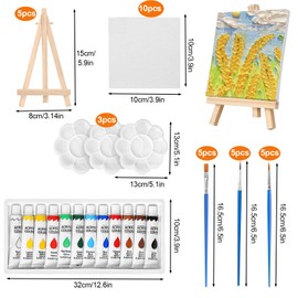 Mini Canvas and Easel, 45 Pcs Canvas Painting Set, Mini CanvasPainting Set for Oil Painting, Acrylic Painting, Watercolour, 10 x 10 cm