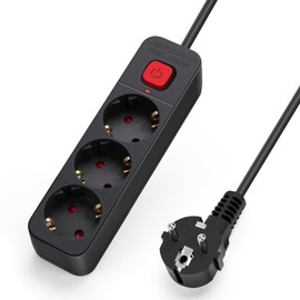 Aigostar Aigostar Steckdosenleiste 3-fach, Mehrfachsteckdose mit Schalter, Mehrfachstecker Verl?ngerungskabel 3m Kabel, Schwarz