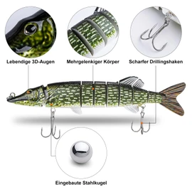 Goture Artificial Bait Pike, Gliding Bait, Jointed Pike Bait, Topwater Fishing Lure for Segment Swimming Bait, Lifelike Fishing Lure Set Fish Bait for Zander, Perch, Trout, Wobbler, Swimbait