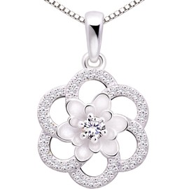 ALOV Jewelry Sterling Silver Love Peace Happiness Cubic Zirconia Pendant Necklace (White)