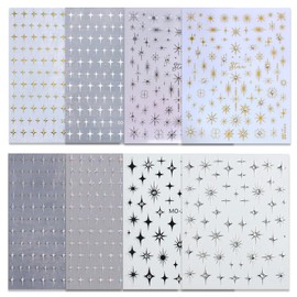ROFIBUT Shiny Crystal Star Nail Stickers Glitter Shiny Silver Starlight Nail Art Design Decals 3D Self-Adhesive Luxury 5D Rhinestones Nail Stickers for Women Girls Nails Manicure Decorations 8 Sheets
