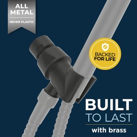 HammerHead Showers® All Metal Handheld Shower Head Holder - Matte Black - Adjustable Shower Wand Holder with Universal Wall Hook Bracket and Brass Pivot Ball - Hand Held Shower Head Holder