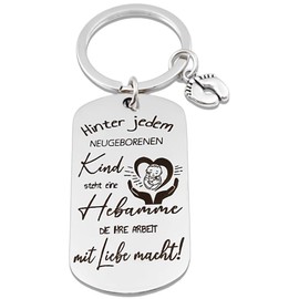RiTeDei Midwife Gift Keyring Behind Every Newborn Child Stands A Midwife Who Makes Your Work With Love Christmas Gifts Thank You Gift for Midwife Male Midwife, silver