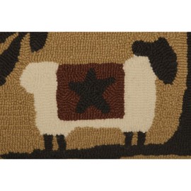 VHC Brands Heritage Farms Sheep and Star Hooked Graphic/Print Textured Wool Primitive Bedding Hand Sewn 22x14 Filled Pillow, Mustard Tan