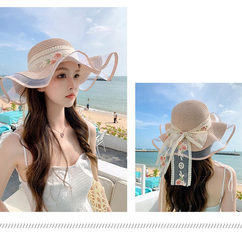 easylivegogo Women's Straw Hat, Wide Brim, UV Protection Hat, Flower