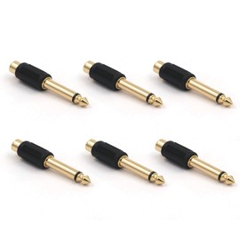 Lunpog Audio Adaptor 6.35 mm 6 Pieces Jack Male to RCA Female Adapter Coupling Mono 6.35 mm Jack to RCA Adapter Gold-Plated