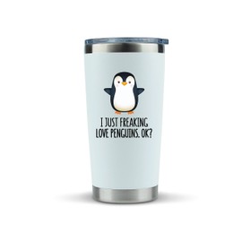 KLUBI Penguin Gifts Coffee Tumbler - Large 20oz Stainless Steel Tumbler - Gift Idea for Penguin Lovers, Women, Men