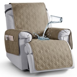 TAOCOCO Waterproof Recliner Chair Cover, Non Slip Armchair Covers for Recliner Chair with Pocket, Washable Recliner Sofa Cover Furniture Protector for Kids, Pets(1 Seater Small (20"), sand)