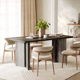 LITTLE TREE Wooden Dining Table Set for 6, 63-Inch Rectangle Kitchen Table, Modern Dinner Table for Home Dining Room, Kitchen Room, Dark Brown