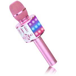 BONAOK Wireless Karaoke Microphone for Kids,Portable Bluetooth Karaoke Machine Mic & Speaker for Phones,Singing Gifts for Girls Boys Adults Party Birthday (Lightpink)