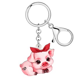BAMAY Cute Pig Keychain Pink Piggy Gifts for Women Girls Novelty Charms Creative Acrylic Wallet Car Key Decor Keyring (Pink D)