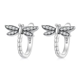 Cute Dragonfly Small Hoop Earrings Sterling Silver 925 Cubic Zirconia Crystal Cartilage Tragus Earrings Huggie Hoops Lever Back Studs Earring Dainty Jewelry Gifts for Women