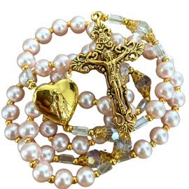 AMPALS Rose Rosary Powder Pink Gold Imitation Pearl, Imitation pearl, Pearl