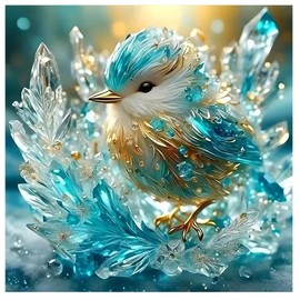 Crystal Bird Stamped Cross Stitch Kits for Adults Beginner, Fantastic Cross Stitch Kits Printed Stitching Patterns Dimensions Needlepoint Art Crafts Embroidery Kits for Adults Beginners 14x14 inch ﻿
