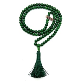Awaken Your Kundalini Gemstone Mala Beads Necklace Bead Sizes 6,8,10mm Mala Bracelet, Buddha Necklace, Blessed & Energized Handmade 108+1 Prayer Beads, Comes w/Velvet Pouch (Green Jade, 8 mm),