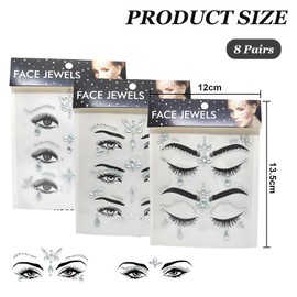 FloralGrace Pack of 8 Face Gemstones Glow-in-the-Dark Gemstones Glitter Stones Face Acrylic Crystal Glitter Stickers Face Jewellery Suitable for Carnival, transparent