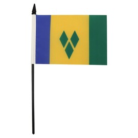 Saint Vincent Table Flag 4'' x 6'' - Vicentian Desk Flag 15 x 10 cm - Black plastic stick and base - Drapeau Saint Vincent AZ FLAG