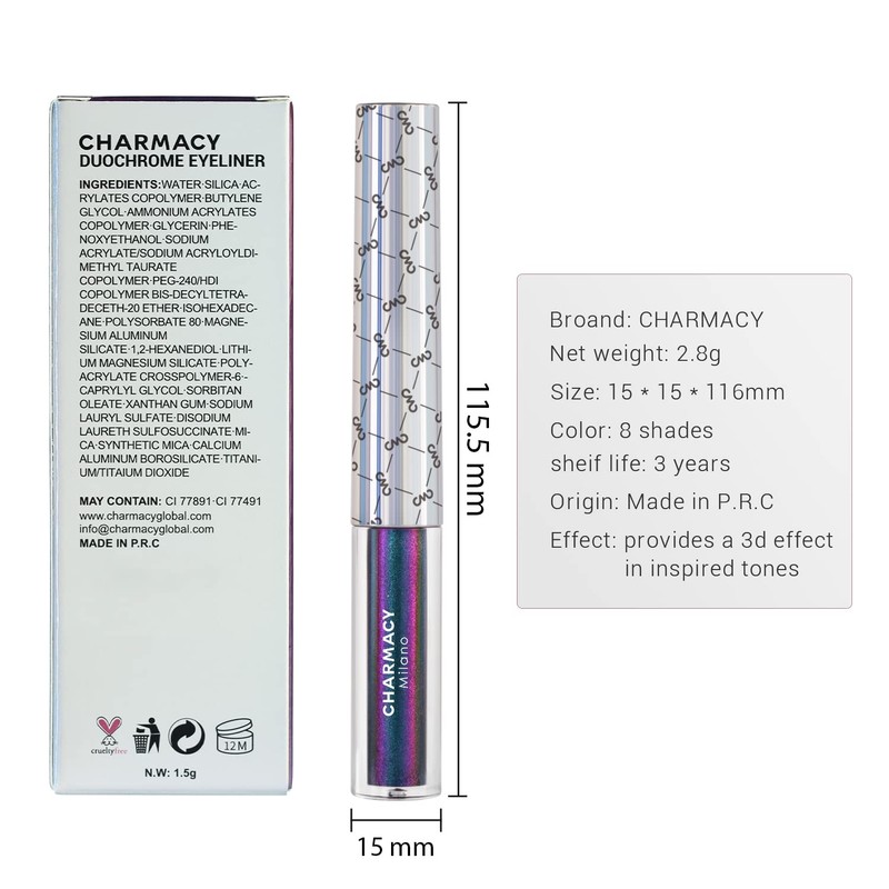 CHARMACY Multichrome Eyeliner Liquid Liner, Metallic Glitter Shimmer Eyeliner, Long