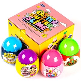 Waybla Easter Basket Stuffers for Kids – 4-Pack Butter Slime Eggs with Colorful Slimes, Glitter, and Easter Figurines – Fun Sensory Toy, Party Favors, Easter Basket Fillers