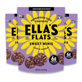 Ella’s Flats Minis - Sweet (3 Pack) - Superfood seed crackers - Naturally sweetened with dates - 6g protein, 5g fiber, low carb