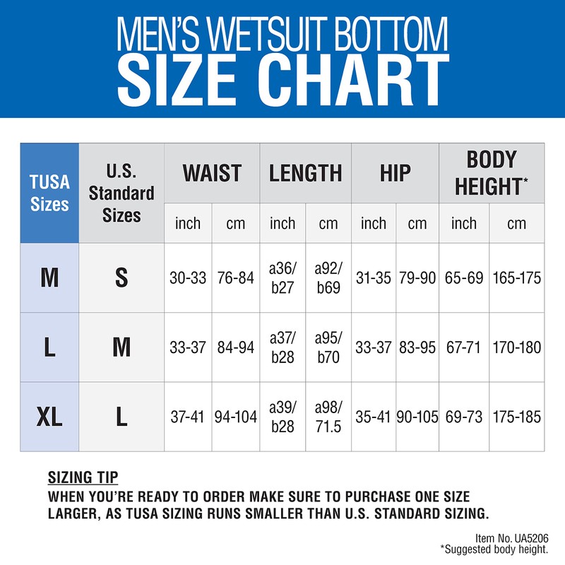 TUSA Sport Mens 2mm Neoprene Wetsuit Pants, Medium
