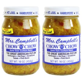Mrs. Campbell's All Natural Sweet Southern Chow Chow Relish, 16 Oz Glass Jar (Pack of 2)