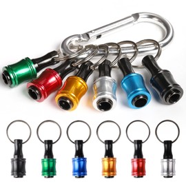 katerk 6pcs 1/4 inch Hex Shank Aluminum Alloy Screwdriver Bits Holder Light-weight Quick-change Extension Bar Keychain Drill Screw Adapter Change Portable（6 Colors With Silver Carabiner)