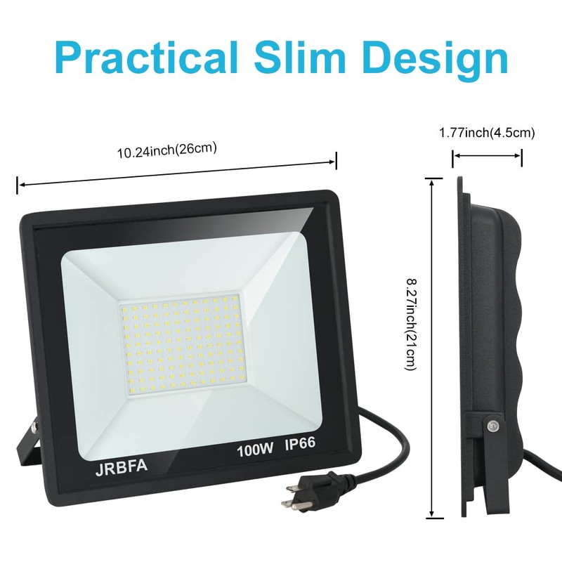 JRBFA 2 Pack 100W LED Flood Lights Outdoor, 10000lm LED
