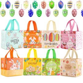 Zikenis Easter Egg Hunt Bags with Handles, Pack of 8 Non-Woven Easter Gift Bags for Children, Reusable Versatile Easter Bags for Egg Hunting, Gift Storage, Party Accessories