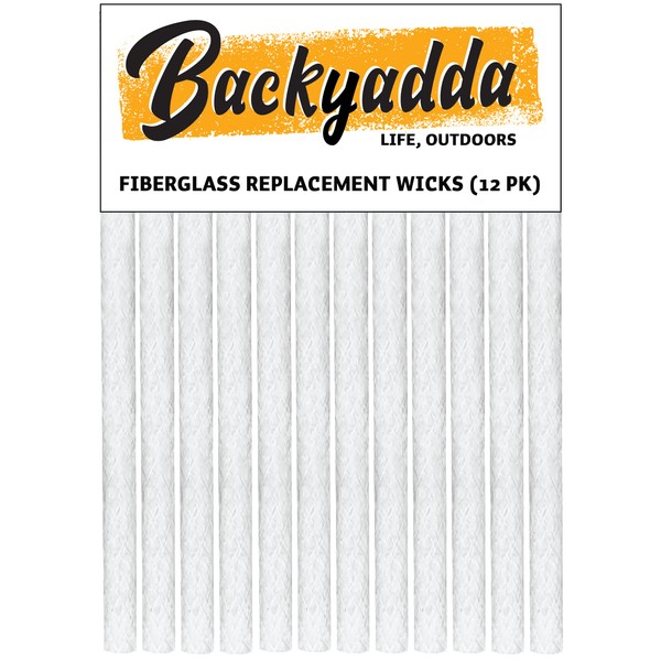 Backyadda Fiberglass Replacement Wicks 12 Pack | Compatible with Tiki Torch Canisters, Table Top Lanterns, Wine Bottle Candles and Most citronella Burning Torches | Super Absorbent Fiberglass Wick