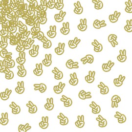 ShuanQ 120pcs Peace Sign Hand Confetti - Gold Glitter Peacekeeper Paper Scatter for Birthday Party Table Decoration - 2nd Birthday Peace Themed Party Supplies