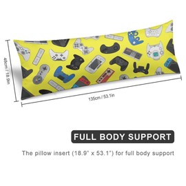 Game Body Pillow Cover for Boys Gifts Gaming Pattern Long Pillow Case with Zipper Ultra Soft Decorative Modern Large Pillowcases Soft Cushion Covers for gameroom,Bedroom,Couch,Sofa 20"x54"(Yellow)