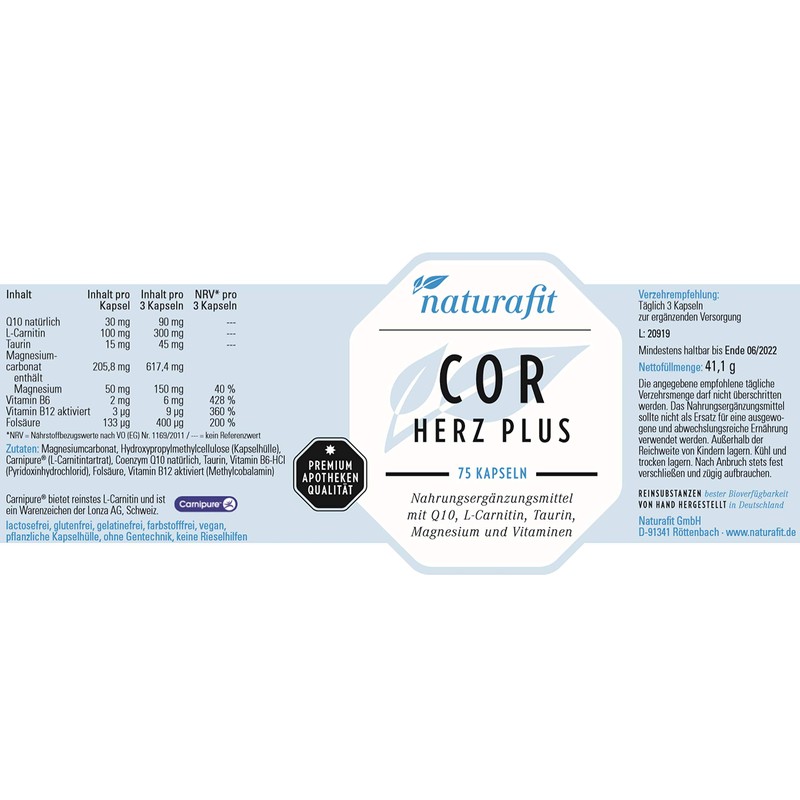 naturafit Cor Herz Plus Capsules, Pack of 75 Capsules
