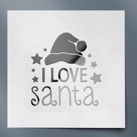Decal Stickers of I Love Santa (Metallic Silver) (Set of 2) Luxury Weatherproof Vinyl Decal Stickers for Laptop Desktop Smartphone Car Dirt Bike Wall Room Mason Jar Bathtub - ANDVER10c2663SI