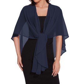 CHICGAL Shawls and Wraps for Evening Dresses Sheer Womens Chiffon Cover Up Wedding Bridal Scarf (Navy Blue)