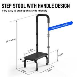 Height Adjustable Step Stool with Handle and Non-Skid Platform, Lightweight & Sturdy Standing Aid Support for Elderly, Seniors, Ideal for Bedside, Bathtub & Car Use, Holds up to 440 lbs (Black)