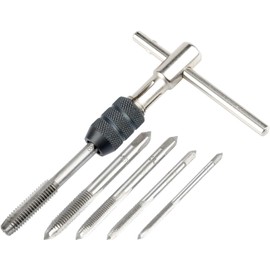 Yakamoz Ratchet T-Handle Tap Holder Wrench with 5Pcs Metric M3 M4 M5 M6 M8 Machine Screw Taps Set T Type Thread Tapping Tool