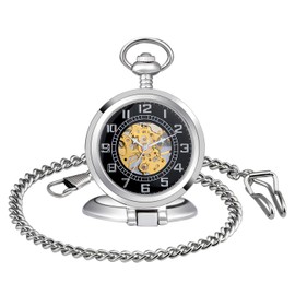 Unendlich U Men's Unisex Pocket Watch Classic Digital Dial Retro Hand Winding Mechanical Pocket Watches Skeleton Chain Watch with Short Chain Pullover Necklace Gift Box for Christmas Father's Day,