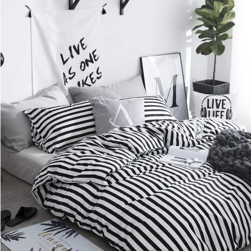 CLOTHKNOW Striped Pillowcases King Black and White Pillow Cases Ticking