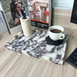 GHYFGD Real Natural Marble Tray Genuine Calcutta Viola Marble Stone Tray for Bathroom/Kitchen Counter (Calacatta Viola, 12" x 8")