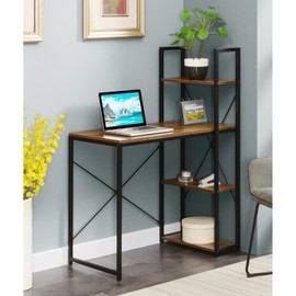 HomeStock Medieval Moods Office Workstation, 36-in x 19.5-in x 47-in, Barnwood Finish, 4-Tier Shelving, Sturdy Particle Board & Powder-Coated Metal, Modern Desk