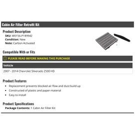 Cabin Air Filter Retrofit Kit - Carbon Activated - Compatible with 2007-2014 Chevy Silverado 2500 HD