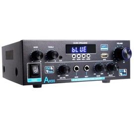 Amplifier Bluetooth 5.0 HiFi Stereo Amplifier Mini AMP Receiver 12V/5A Power Supply with USB, SD, RCA, LED for Karaoke (AK55) 25